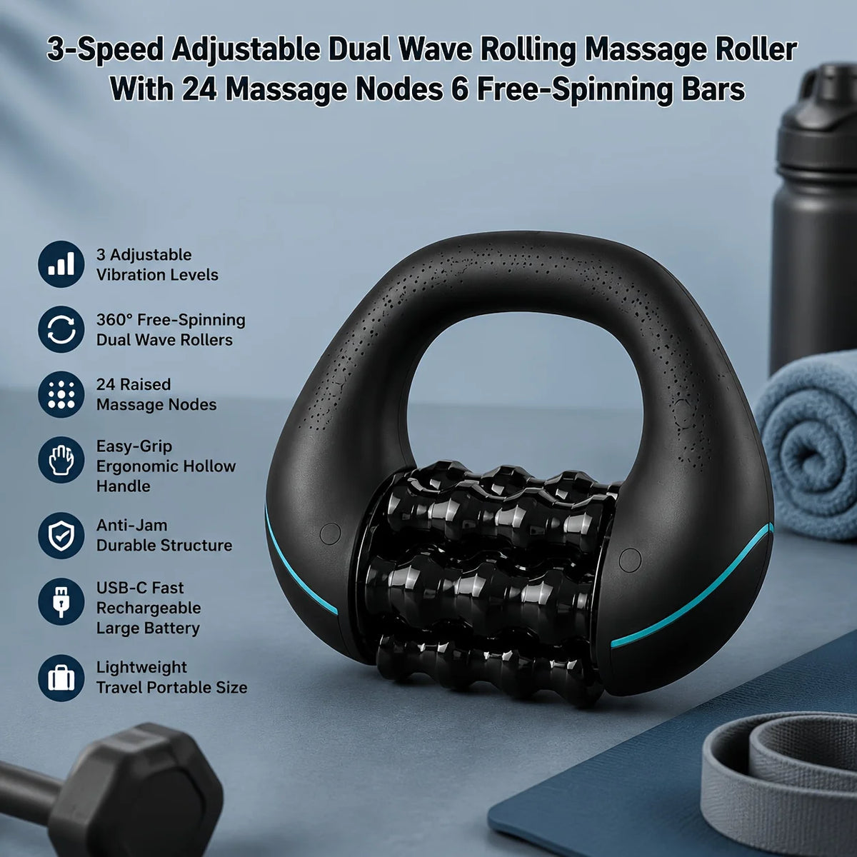Electric Roller Impact Massage Tool Rechargeable Handheld Massager Portable Massager for Shoulder Back Leg Arm Full Body