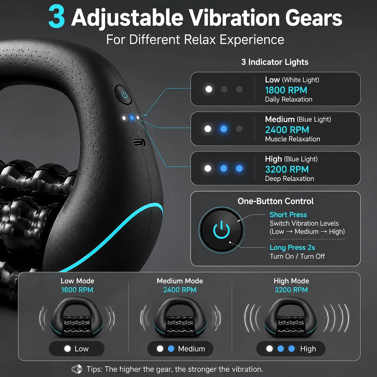 Electric Roller Impact Massage Tool Rechargeable Handheld Massager Portable Massager for Shoulder Back Leg Arm Full Body